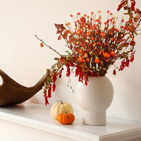 Cindeer 10 Pcs Fall Artificial Berry Stems Berry Picks Branches Autumn Thanksgiving Orange Stems Floral Arrangements with Fake Stem for Autumn Harvest Home Vase Festival Indoor Decor in Kuwait