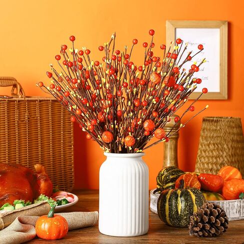 Cindeer 10 Pcs Fall Artificial Berry Stems Berry Picks Branches Autumn Thanksgiving Orange Stems Floral Arrangements with Fake Stem for Autumn Harvest Home Vase Festival Indoor Decor in Kuwait