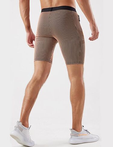 MIZOK Men's Stripe Performance Compression Workout Shorts Tight Gym Athletic Shorts with Pockets in Kuwait