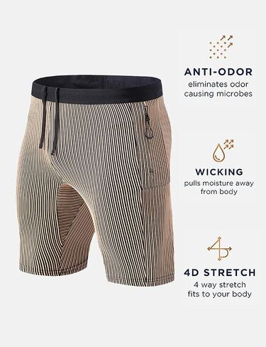 MIZOK Men's Stripe Performance Compression Workout Shorts Tight Gym Athletic Shorts with Pockets in Kuwait