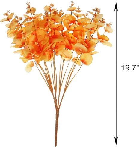 Tinsow Artificial Eucalyptus Stem Real Touch Fall Leaf Faux Long Eucalyptuses Branches Wedding Bouquet Centerpiece Harvest Thanksgiving Home Decor (Orange, 2) in Saudi Arabia
