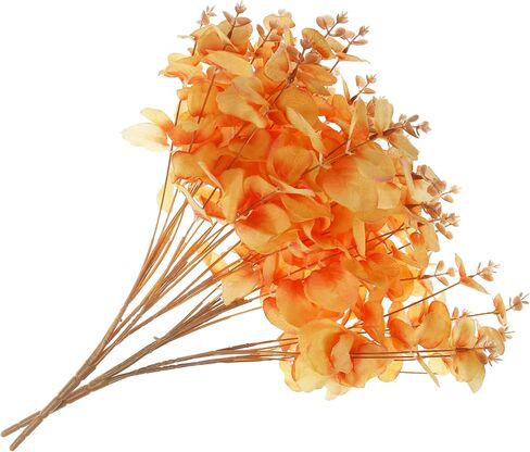 Tinsow Artificial Eucalyptus Stem Real Touch Fall Leaf Faux Long Eucalyptuses Branches Wedding Bouquet Centerpiece Harvest Thanksgiving Home Decor (Orange, 2) in Saudi Arabia