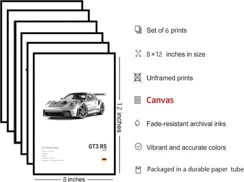 IspacK Modern Car Poster Supercar Vintage Canvas Wall Art 911 GT Turbo Posters For Men Bedroom Aesthetics Decor (Car Unframed 01 8x12) in Saudi Arabia