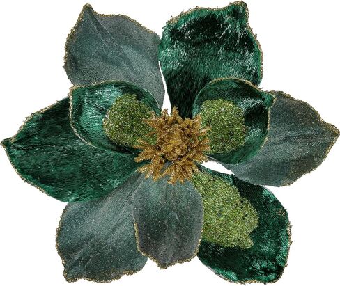 Briful 10’’ Large Heads Christmas Glitter Magnolia Flowers Christmas Tree Ornaments Set of 3 Giant Artificial Flowers with Long Stems for Xmas Tree Holiday Decorations, Green in Saudi Arabia