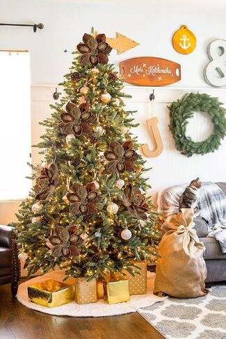 Briful 10’’ Large Heads Christmas Glitter Magnolia Flowers Christmas Tree Ornaments Set of 3 Giant Artificial Flowers with Long Stems for Xmas Tree Holiday Decorations, Green in Saudi Arabia