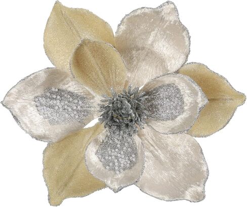 Briful 10’’ Large Heads Christmas Glitter Magnolia Flowers Christmas Tree Ornaments Set of 3 Giant Artificial Flowers with Long Stems for Xmas Tree Holiday Decorations, Green in Saudi Arabia