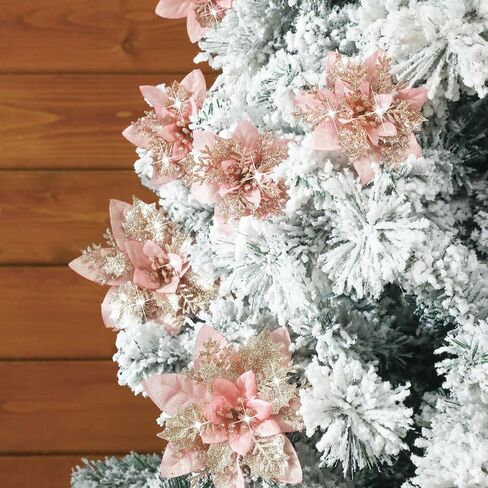36 Pcs Christmas Glitter Artificial Poinsettia Flowers Xmas Poinsettia Artificial Wedding Flowers Decorations Xmas Tree Ornaments with Clips for Party, 6 Inch, 4 Inch, 3 Inch(Rose Gold) in Saudi Arabia