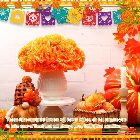 Riceshoot 500 Pcs 3.4 Inch Marigold Flowers Heads Bulk Marigold Orange Flowers with Stems Artificial Flowers for DIY Garland Diwali Dia De Los Muertos Day of The Dead Indian Wedding Mexico Party in Saudi Arabia