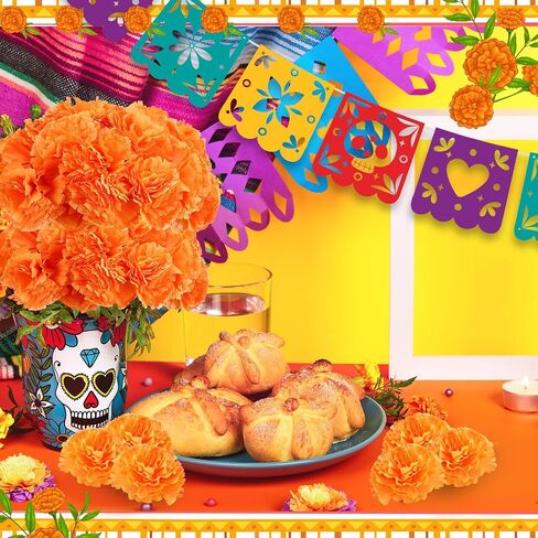 Riceshoot 500 Pcs 3.4 Inch Marigold Flowers Heads Bulk Marigold Orange Flowers with Stems Artificial Flowers for DIY Garland Diwali Dia De Los Muertos Day of The Dead Indian Wedding Mexico Party in Saudi Arabia