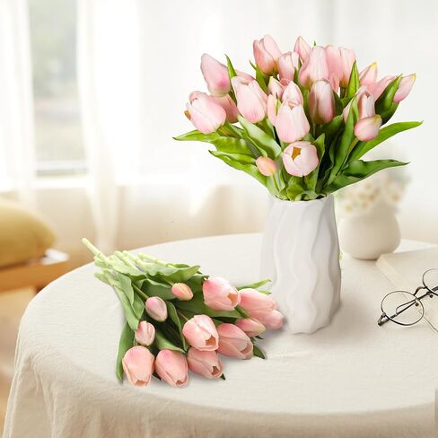 Tulip Artificial Flowers Bulk Faux Bouquets 12" Stems Fake Flowers Decoration Wedding Centerpiece Kitchen Office Home Decor, 14 pcs (Pink) in Saudi Arabia