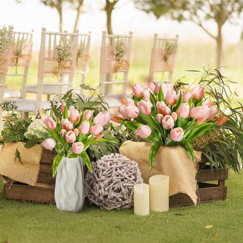 Tulip Artificial Flowers Bulk Faux Bouquets 12" Stems Fake Flowers Decoration Wedding Centerpiece Kitchen Office Home Decor, 14 pcs (Pink) in Saudi Arabia