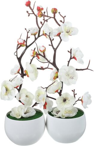 ibasenice 2pcs Artificial Flower Bonsai in Pot Plum Blossom Flower Arrangement with Vase Faux Potted Flowers for Home Wedding Party Table Centerpiece Decoration Red in Saudi Arabia
