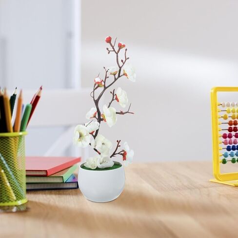 ibasenice 2pcs Artificial Flower Bonsai in Pot Plum Blossom Flower Arrangement with Vase Faux Potted Flowers for Home Wedding Party Table Centerpiece Decoration Red in Saudi Arabia