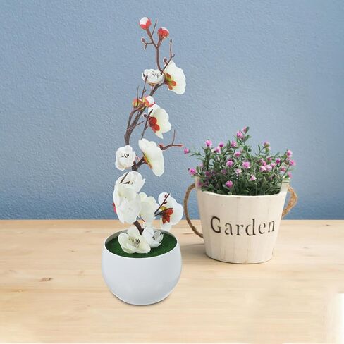 ibasenice 2pcs Artificial Flower Bonsai in Pot Plum Blossom Flower Arrangement with Vase Faux Potted Flowers for Home Wedding Party Table Centerpiece Decoration Red in Saudi Arabia