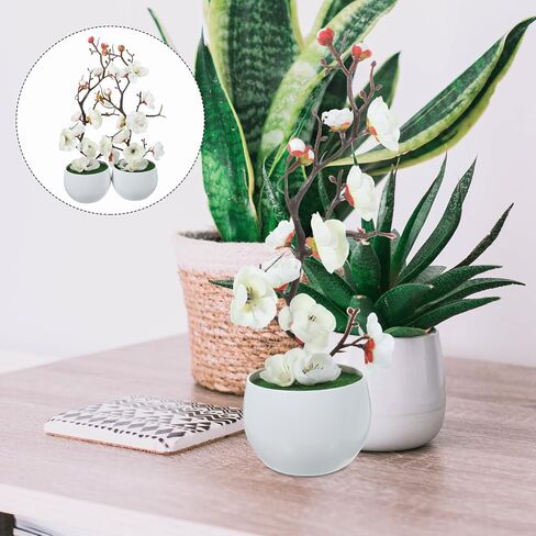 ibasenice 2pcs Artificial Flower Bonsai in Pot Plum Blossom Flower Arrangement with Vase Faux Potted Flowers for Home Wedding Party Table Centerpiece Decoration Red in Saudi Arabia