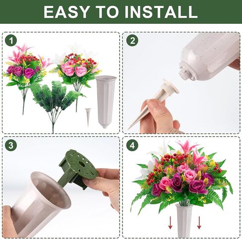 Artificial Cemetery Flowers with Vase 2 Sets Memorial Flowers Artificial Rose Lily Bouquet Graveyard Memorial Flowers for Cemetery Headstones Grave Memorials Decoration in Saudi Arabia
