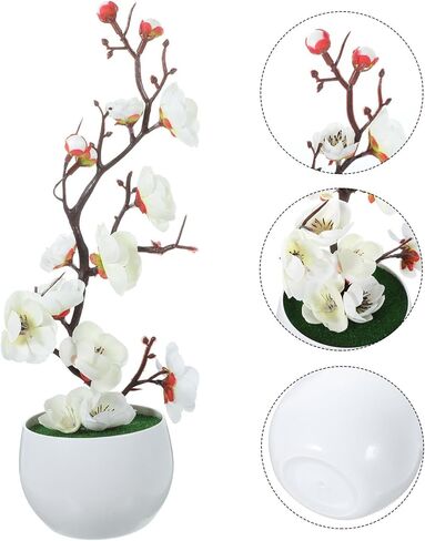 ibasenice 2pcs Artificial Flower Bonsai in Pot Plum Blossom Flower Arrangement with Vase Faux Potted Flowers for Home Wedding Party Table Centerpiece Decoration Red in Saudi Arabia