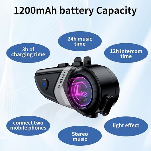 LX3 Motorcycle Bluetooth Headset,Sking Earphone,CVC Noise Cancellation Stereo Music Automatic answering,100 Hours Playing time High Sound Ultra-Thin Motorcycle Helmet Bluetooth in Saudi Arabia