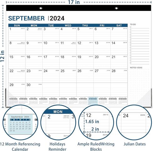 تقويم مكتب 2024-12 شهرًا تقويم 2024، 12 بوصة × 17 بوصة، يناير 2024 - ديسمبر 2024، 2024 تقويم مكتب، كتل كبيرة مسطرة للتخطيط والتنظيم in Kuwait