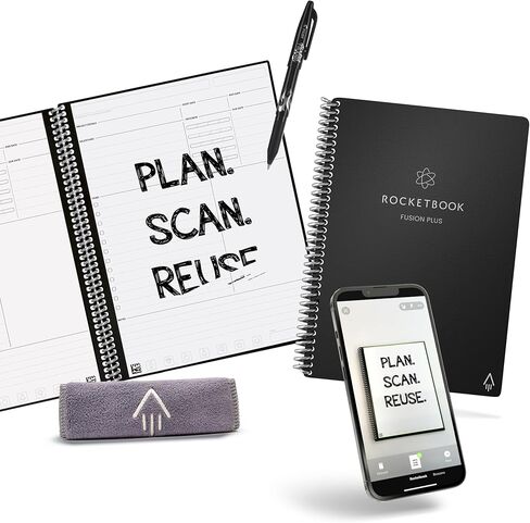 Rocketbook Smart Reusable Notebook, Fusion Plus Executive Size Spiral Notebook & Planner, Infinity Black, (6" x 8.8") in Kuwait