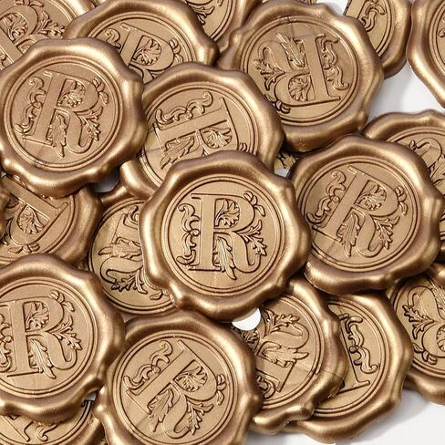 Antique Gold Initial Alphabet Adhesive Wax Seal Stickers - Pack of 50 - Letter Wax Seals for Thanksgiving Card/Gift Wrap/Wedding Engagement Party Invitation - Letter W in Kuwait