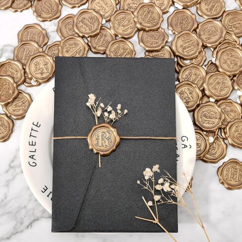 Antique Gold Initial Alphabet Adhesive Wax Seal Stickers - Pack of 50 - Letter Wax Seals for Thanksgiving Card/Gift Wrap/Wedding Engagement Party Invitation - Letter W in Kuwait