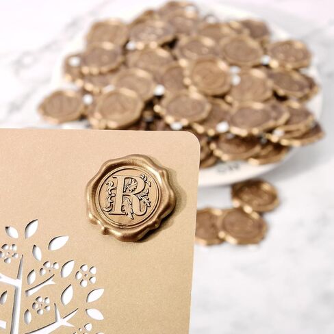 Antique Gold Initial Alphabet Adhesive Wax Seal Stickers - Pack of 50 - Letter Wax Seals for Thanksgiving Card/Gift Wrap/Wedding Engagement Party Invitation - Letter W in Kuwait