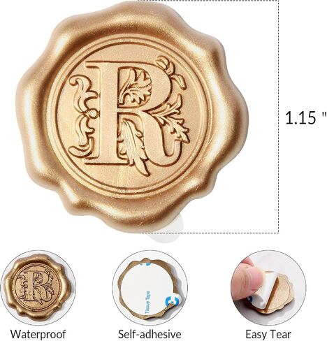 Antique Gold Initial Alphabet Adhesive Wax Seal Stickers - Pack of 50 - Letter Wax Seals for Thanksgiving Card/Gift Wrap/Wedding Engagement Party Invitation - Letter W in Kuwait