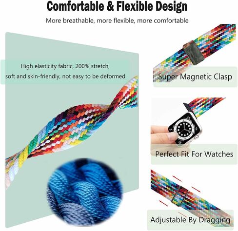 Magnetic Clasp Watch Bands for Women and Men, Compatible with Apple Watch Bands 38mm 40mm 41mm 42mm 44mm 45mm 49mm, for iWatch Bands Series Ultra/Ultra 2 SE 9 8 7 6 5 4 3 2 1, Stainless Steel & Nylon in Saudi Arabia