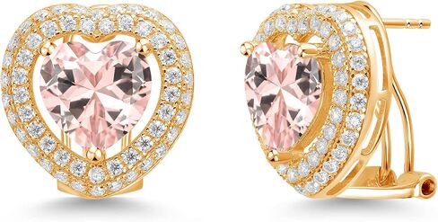 أقراط Gem Stone King 18K مطلية بالذهب الأصفر والفضة على شكل قلب زمرد نانو أخضر ومويسانتي (7.65 قيراط) in Saudi Arabia