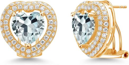 أقراط Gem Stone King 18K مطلية بالذهب الأصفر والفضة على شكل قلب زمرد نانو أخضر ومويسانتي (7.65 قيراط) in Saudi Arabia