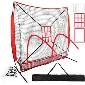 7x7 ft Baseball Net with Large Ball Collection System, Baseball&Softball Hitting Net, Baseball Nets for Batting with Carry Bag and U-shaped Ground Nail, Baseball Training Equipment for Pitching