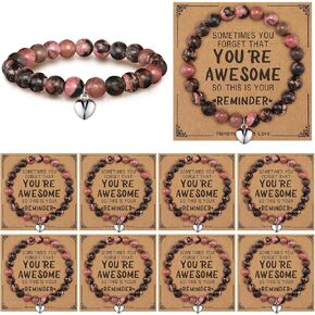 Remuuly 8 Pcs Inspirational Gifts Bracelets for Women You're Awesome Heart Beaded Strand Adjustable Bracelet Natural Stone Pink Beaded Bracelet with Card for Girl Mom Friend Birthday Christmas Jewelry in Kuwait