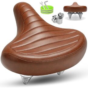 Wide Bike Seat for Men & Women Comfort, Soft Padded Large Bicycle Seat Cushion, Oversized Comfortable Bike Saddle Replacement for Cruiser Bike, Mountain Bike, City Bike, Ebike, Stationary Bike