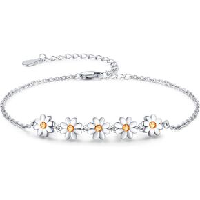Palpitate Daisy Bracelet for Women Girls Daisy Flower Bracelet Sterling Silver Daisy Bracelet Daisy Jewelry for Women Daisy Themed Birthday Gifts
