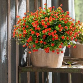 Artificial Mums Fall Flowers for Outdoors Fake Plants, 16 Bundles Faux Orange Flower Plants UV Resistant No Fade Faux Shrubs Home Garden Thanksgiving Porch Patio Autumn Decoration
