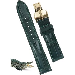 22mm Light Brown Alligator Belly Leather Watch Band Deployment Clasp Men Quick Release Crocodile Exotic Replacement Wristwatch Strap Premium Handmade DH-06D-S-22MM