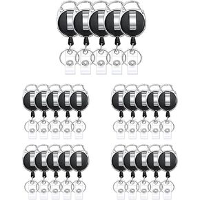 LePvo 5 Pack Heavy Duty Retractable Badge Holder Bulk, Retractable Badge Reels Keychain, Name ID Badge with Carabiner Belt Clip and Key Ring for Office Worker Doctor Nurse Employee