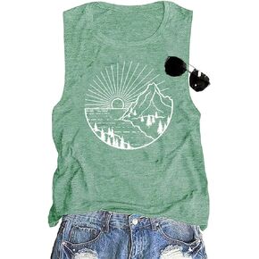 Nature Sunrise Tank Top for Women Summer Hiking Graphic Tops