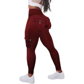 Flamingals Butt Lifting Leggings with Flap Pockets Workout Cargo Leggings for Women Orange S