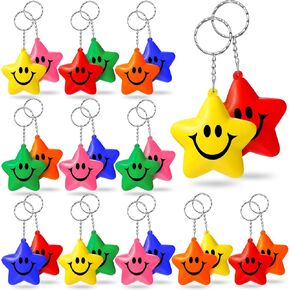 24 Pcs Star Stress Ball Keychains Smile Face Mini Foam Balls for Kids Valentine Classroom Exchange Gifts Adults School Carnival Classroom Student Rewards Party Bag Fillers (Colorful)
