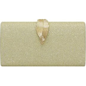 Milisente Clutch Purses For Women, Solid Glitter Evening Clutch Bag Shoulder Bag With Metallic Leaves Clasp