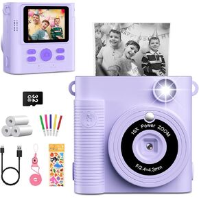 Kids Camera Instant Print, Christmas Birthday Gifts for Toddle Girls Boys, 1080P Instant Camera with 3 Roll no-Ink Print Paper 32G SD Card, Blue