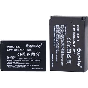 2-Pack LP-E12 Batteries and Dual Battery Charger for Canon EOS-M, EOS M2, EOS M10, EOS M50, EOS M50 Mark II, EOS M200, EOS M100, EOS M200, SX70 HS, Rebel SL1 Digital Cameras 1500mAh