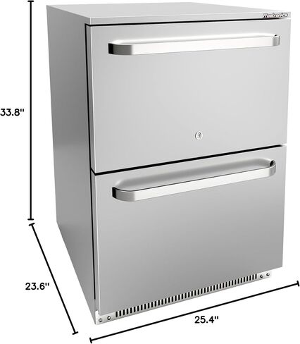 24 Inch Outdoor Drawer Beverage Refrigerator, 186 Can Outdoor Drawer Beverage Cooler with Dual Mode Lock, 5.47 cu. ft. Drawer Refrigerator for Patio, 26-50°F, SUS304, ETL & NSF7 Certified in Saudi Arabia