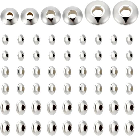PH PandaHall 60pcs 925 Sterling Silver Spacer Beads, 3 Sizes Flat Round Rondelle Slice Beads 3/4/5x2mm Disc Beads Metal Large Hole Beads for DIY Jewelry Earrings Bracelets Necklace Crafts Making in Saudi Arabia