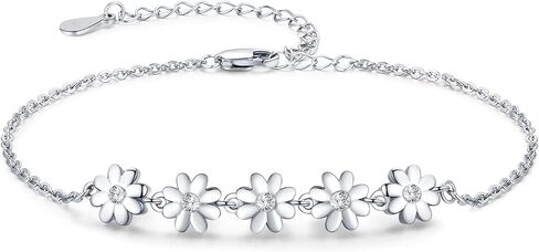 Palpitate Daisy Bracelet for Women Girls Daisy Flower Bracelet Sterling Silver Daisy Bracelet Daisy Jewelry for Women Daisy Themed Birthday Gifts, Cubic Zirconia in Saudi Arabia