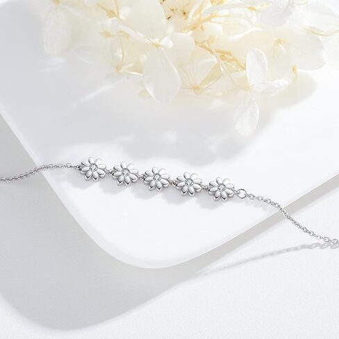 Palpitate Daisy Bracelet for Women Girls Daisy Flower Bracelet Sterling Silver Daisy Bracelet Daisy Jewelry for Women Daisy Themed Birthday Gifts, Cubic Zirconia in Saudi Arabia