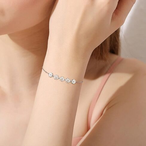 Palpitate Daisy Bracelet for Women Girls Daisy Flower Bracelet Sterling Silver Daisy Bracelet Daisy Jewelry for Women Daisy Themed Birthday Gifts, Cubic Zirconia in Saudi Arabia