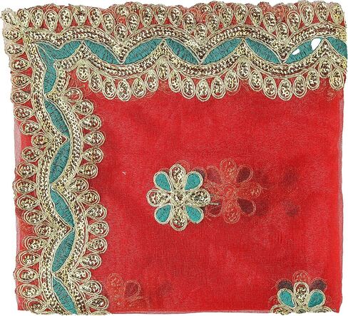 Pink Large Work Chunari Netted Cloth Pooja Chunari (Size :- 18 Inches x 38 Inches) Chunni Puja Indian Traditional Festival Decoration MATA Ki Chunri for Statue Chowki Aasan Mat Posters Frame in Saudi Arabia